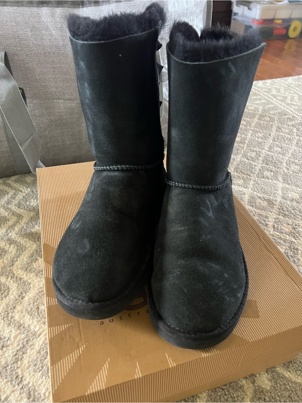 UGG Black Suede Back-Bow Winter Boots - Picture 3 of 10